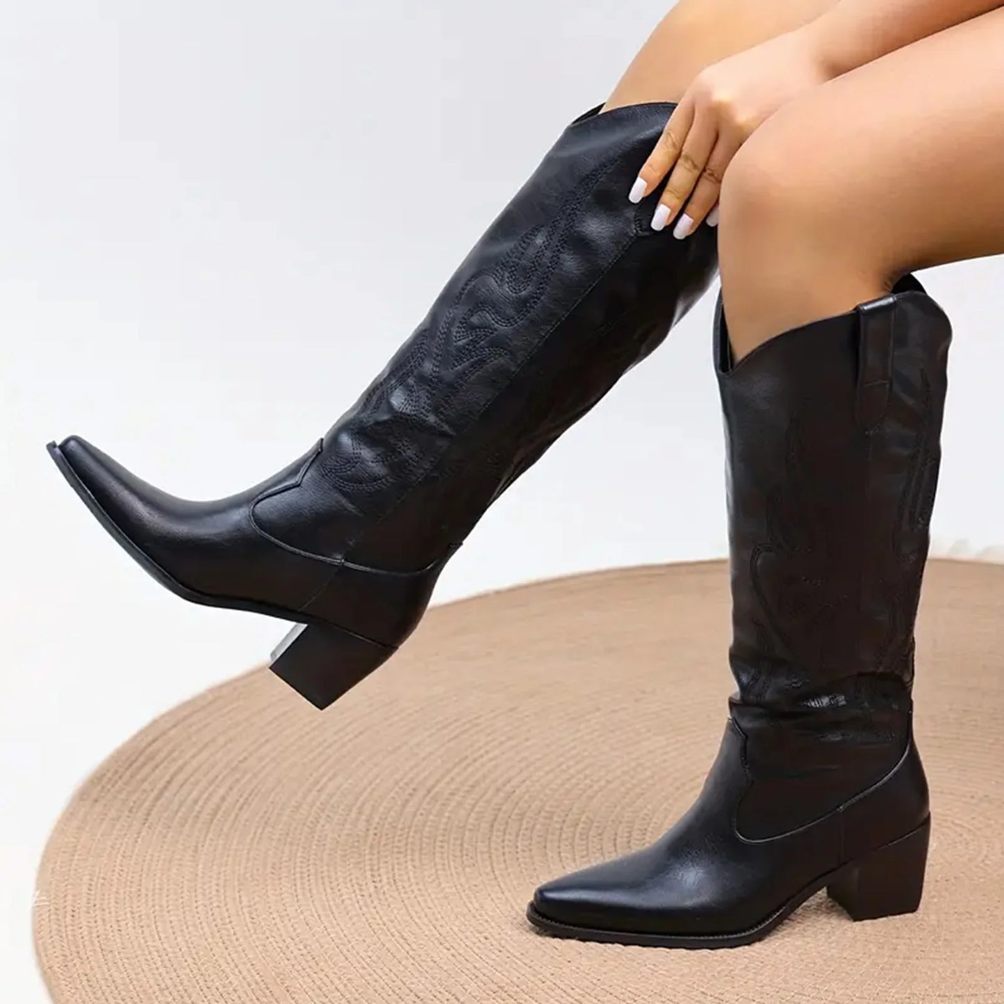 Cowboy Boots for Women - Black Knee High Cowgirl Boots