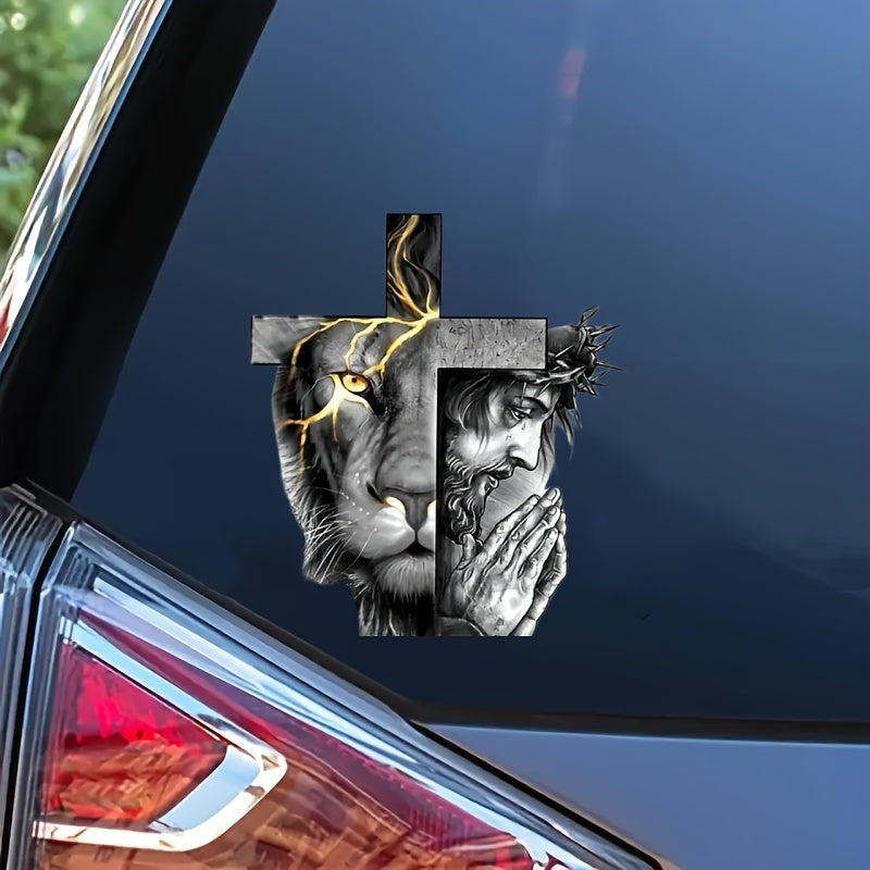 Lion Cross Decal Sticker for Laptop, Tumbler, Windows, Wall Art, Car