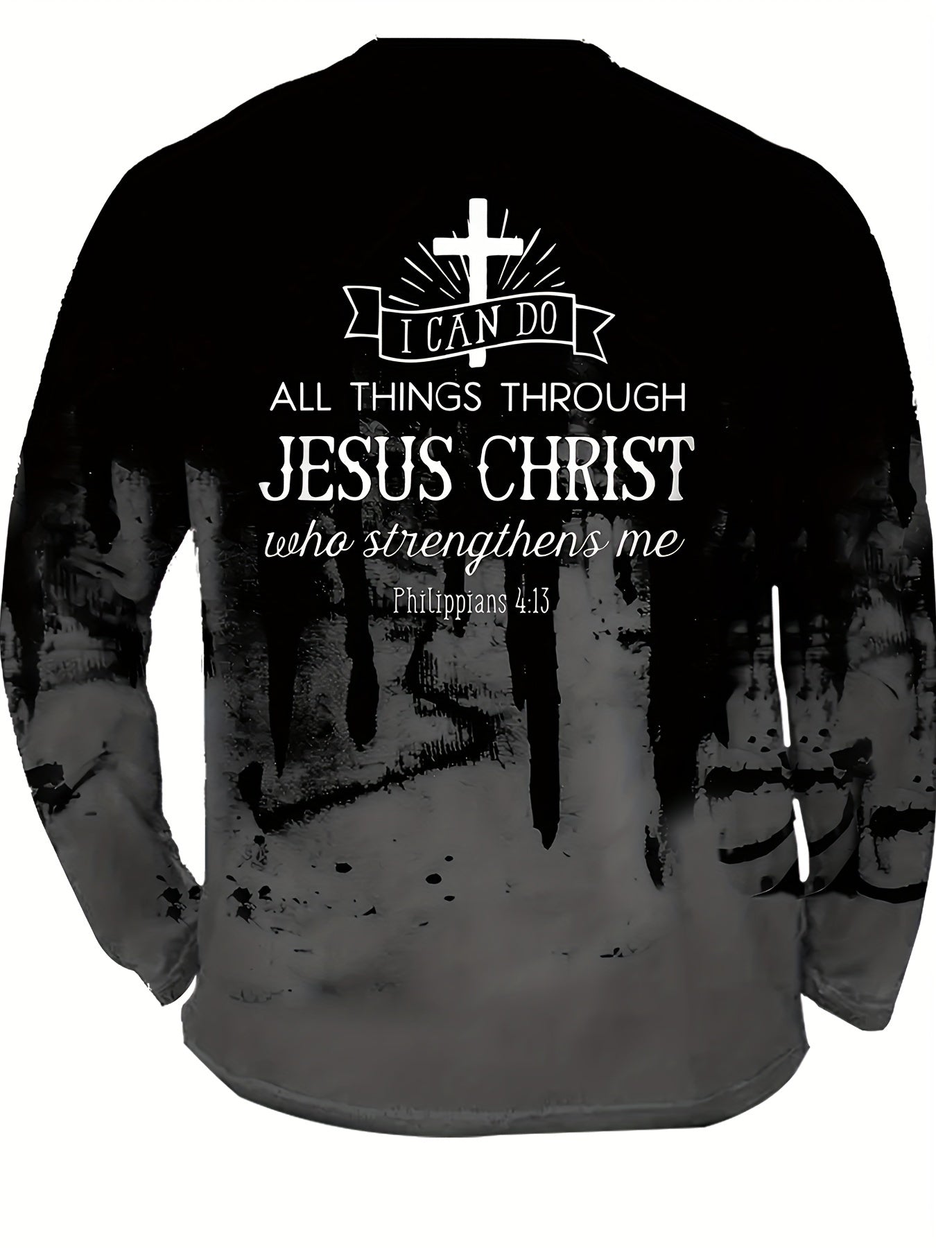 New 3D Printed Cross Print Long Sleeve T-Shirt, Round Neck and Long Sleeve