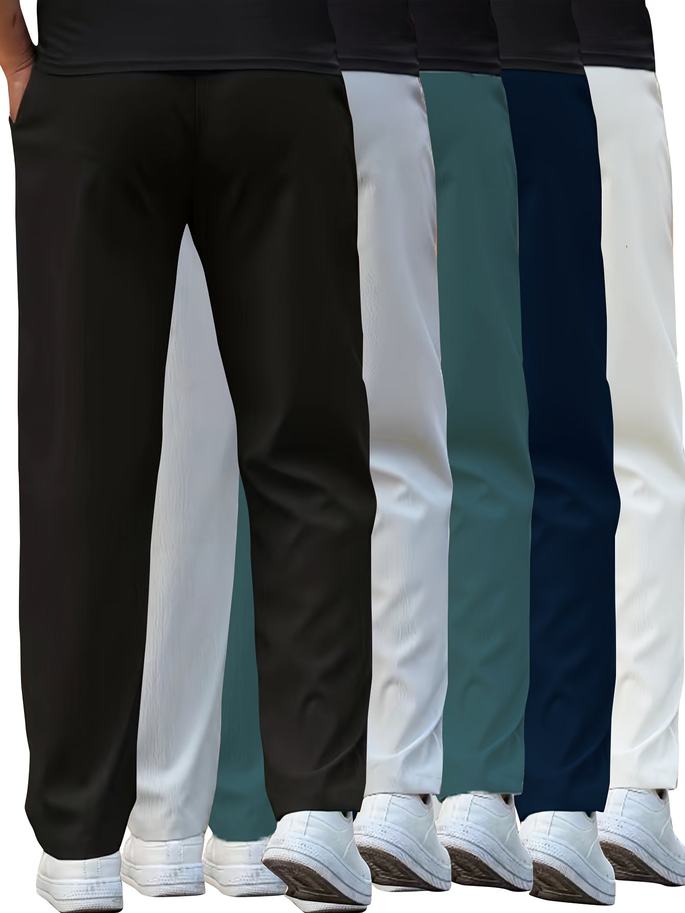 5pcs Men's Casual Straight Leg Pants, Solid Color, Regular Fit for Golf & Running, Spring/Summer Lightweight Work Trousers