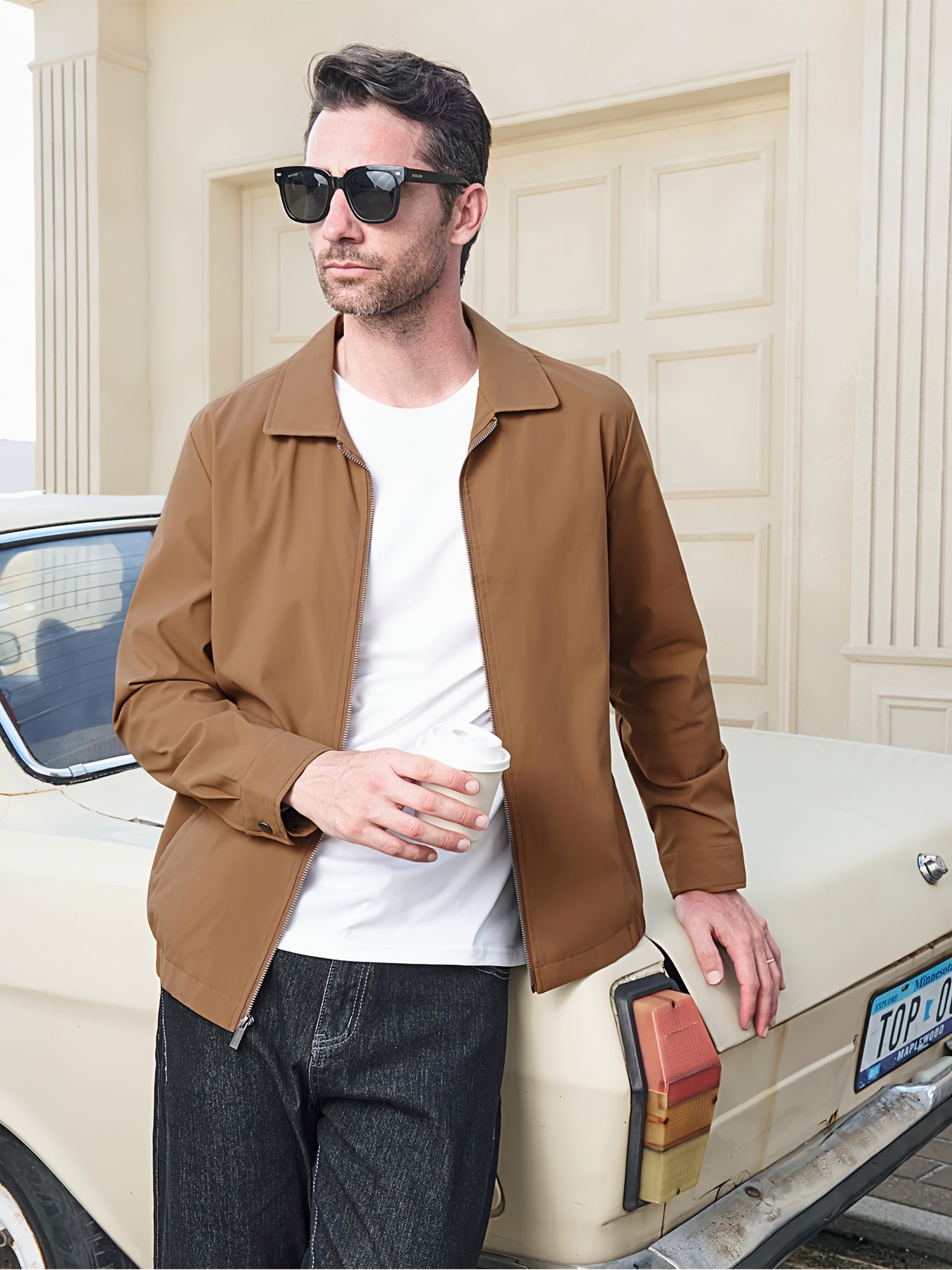 Men's Lightweight Business Casual Jacket - Full Zip Windbreaker with Collar