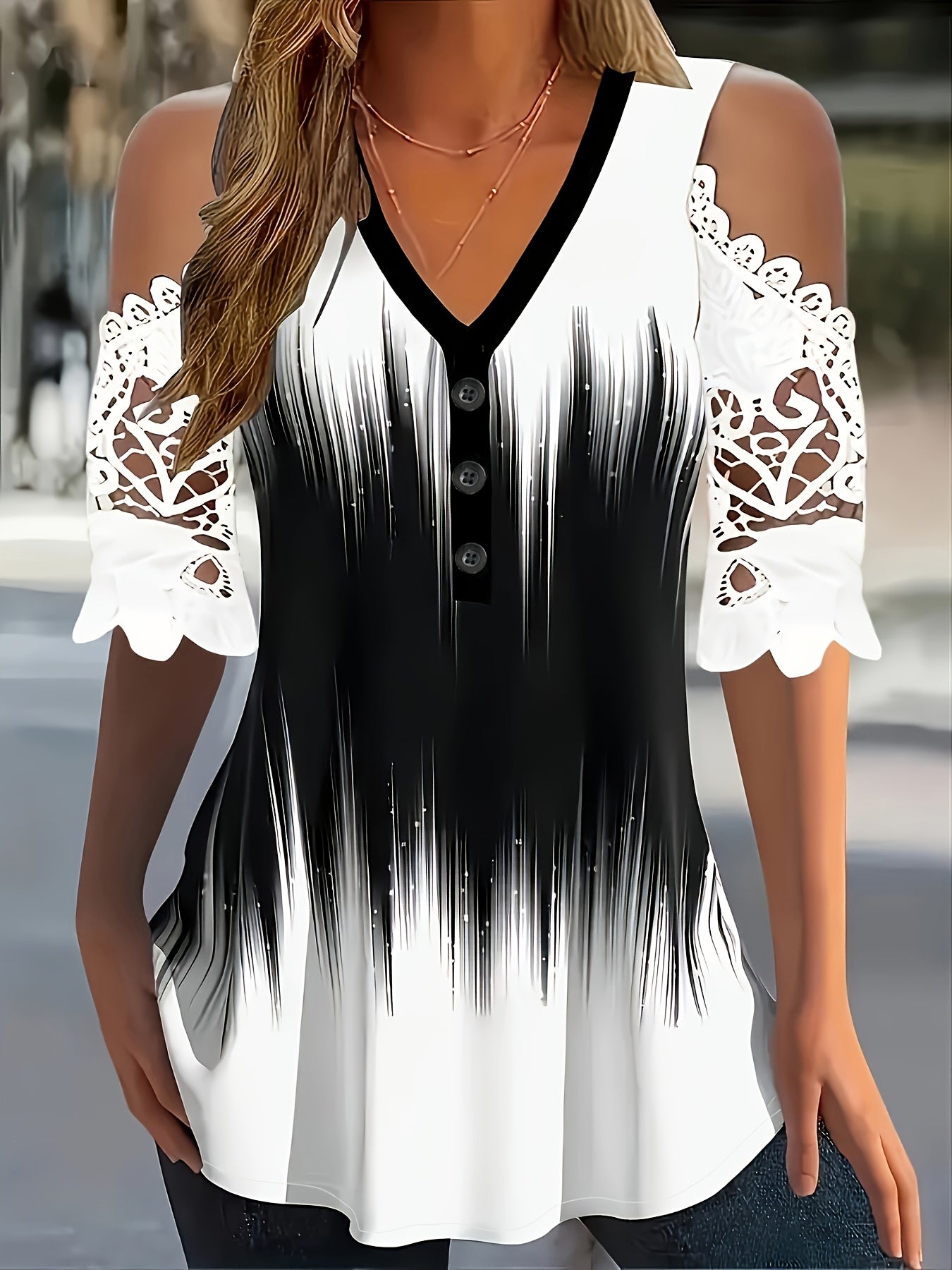Women'S Plus Size Black and Purple Geometric