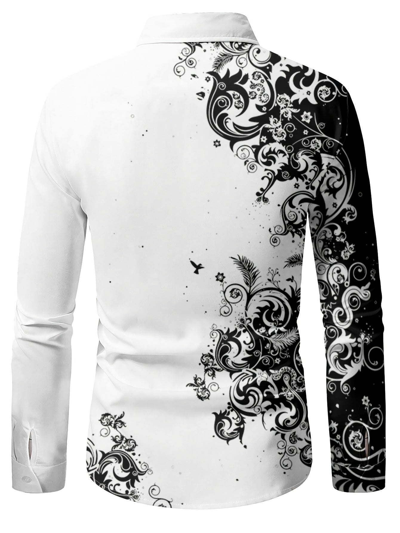Men'S Fashion Print Shirt, Casual Polyester 100% Long Sleeve Button- Collared Shirt,Season