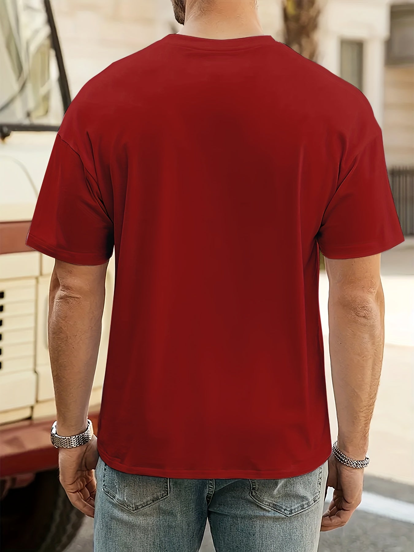 Men's Casual Crew Neck Polyester T-Shirt with Jesus Christ Graphic, Regular