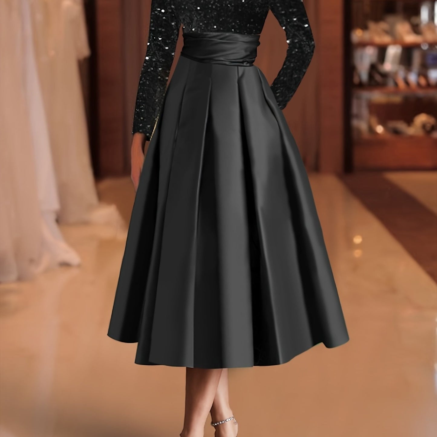 Elegant Satin Midi Dress for Women, Velvet