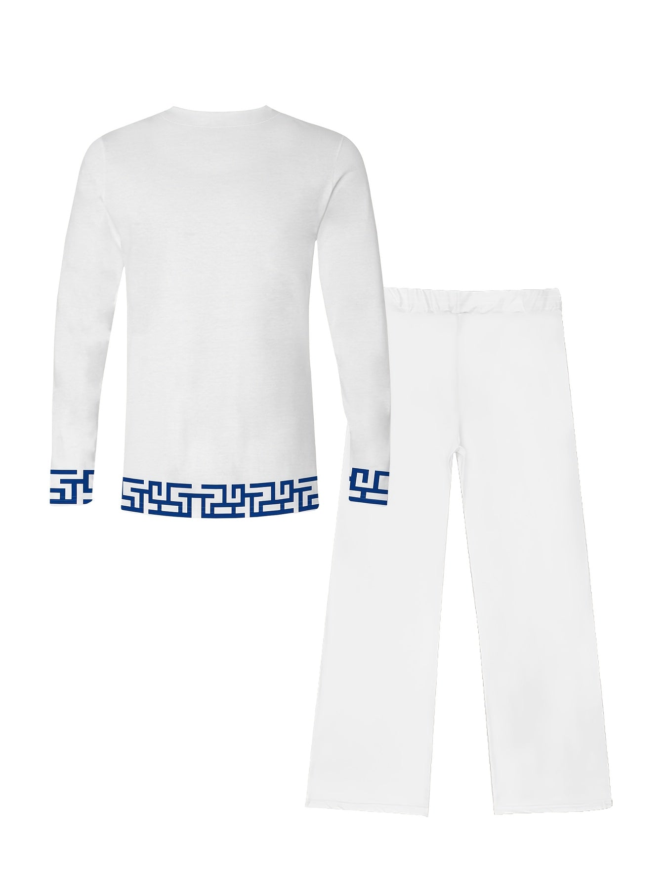 Men'S All-Season Casual Crew Neck Long-Sleeve Trousers, Geometric Pattern Knit Polyester