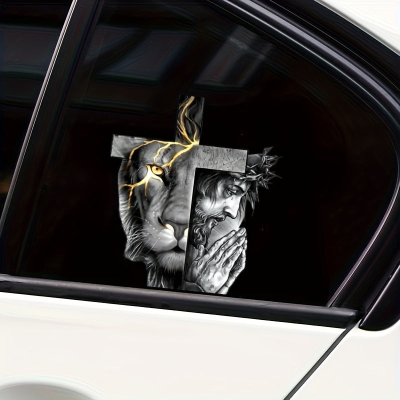 Lion Cross Decal Sticker for Laptop, Tumbler, Windows, Wall Art, Car