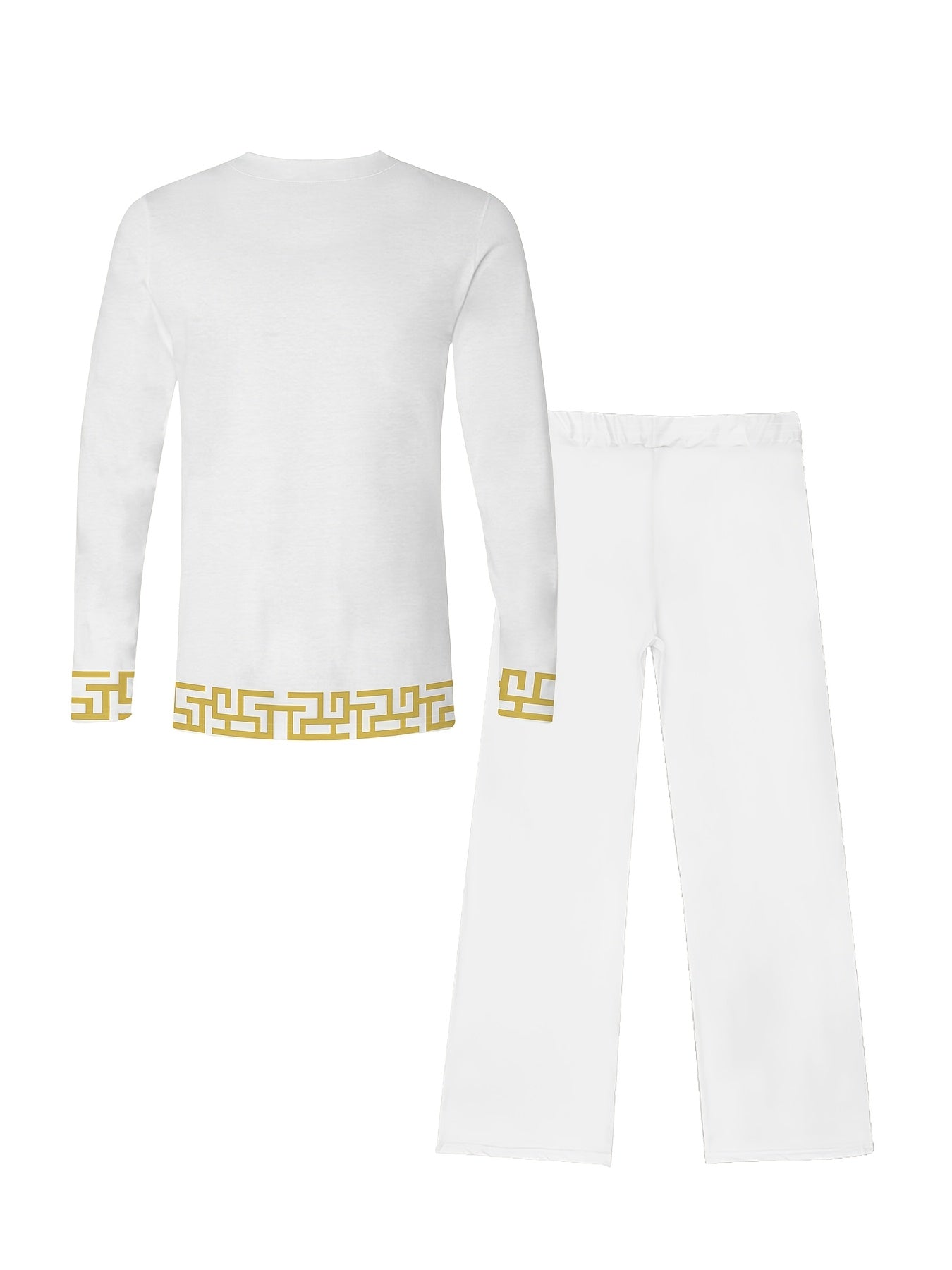 Men'S All-Season Casual Crew Neck Long-Sleeve Trousers, Geometric Pattern Knit Polyester