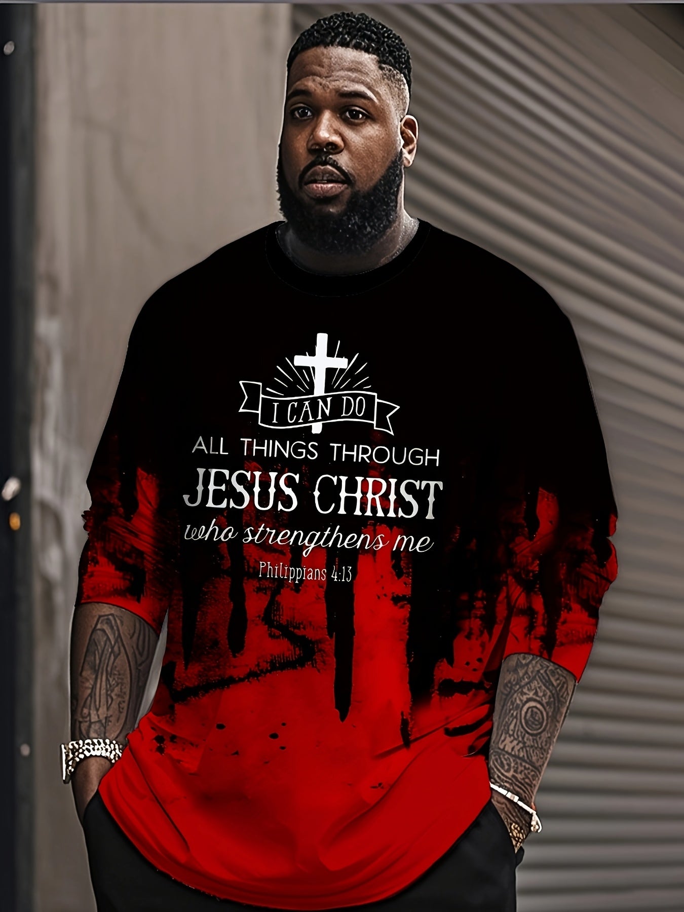 New 3D Printed Cross Print Long Sleeve T-Shirt, Round Neck and Long Sleeve