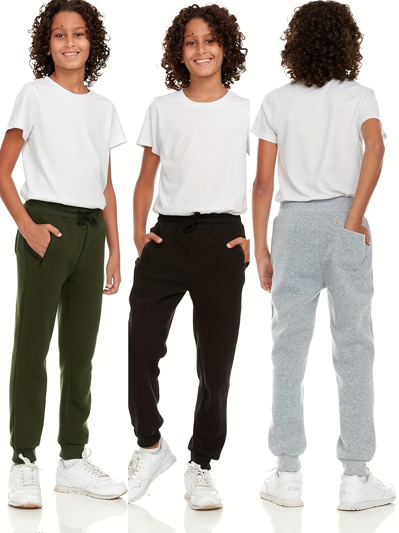 3-Pack Boys' Trousers With Zippered Pockets With Drawstrings,