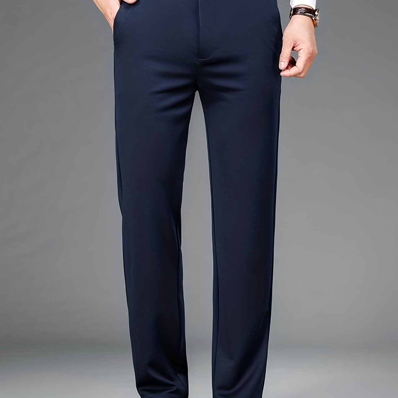 Classic Design Dress Pants, Men's Formal Solid Color Slightly Stretch Dress Pants For Spring Summer Business, Old Money Style
