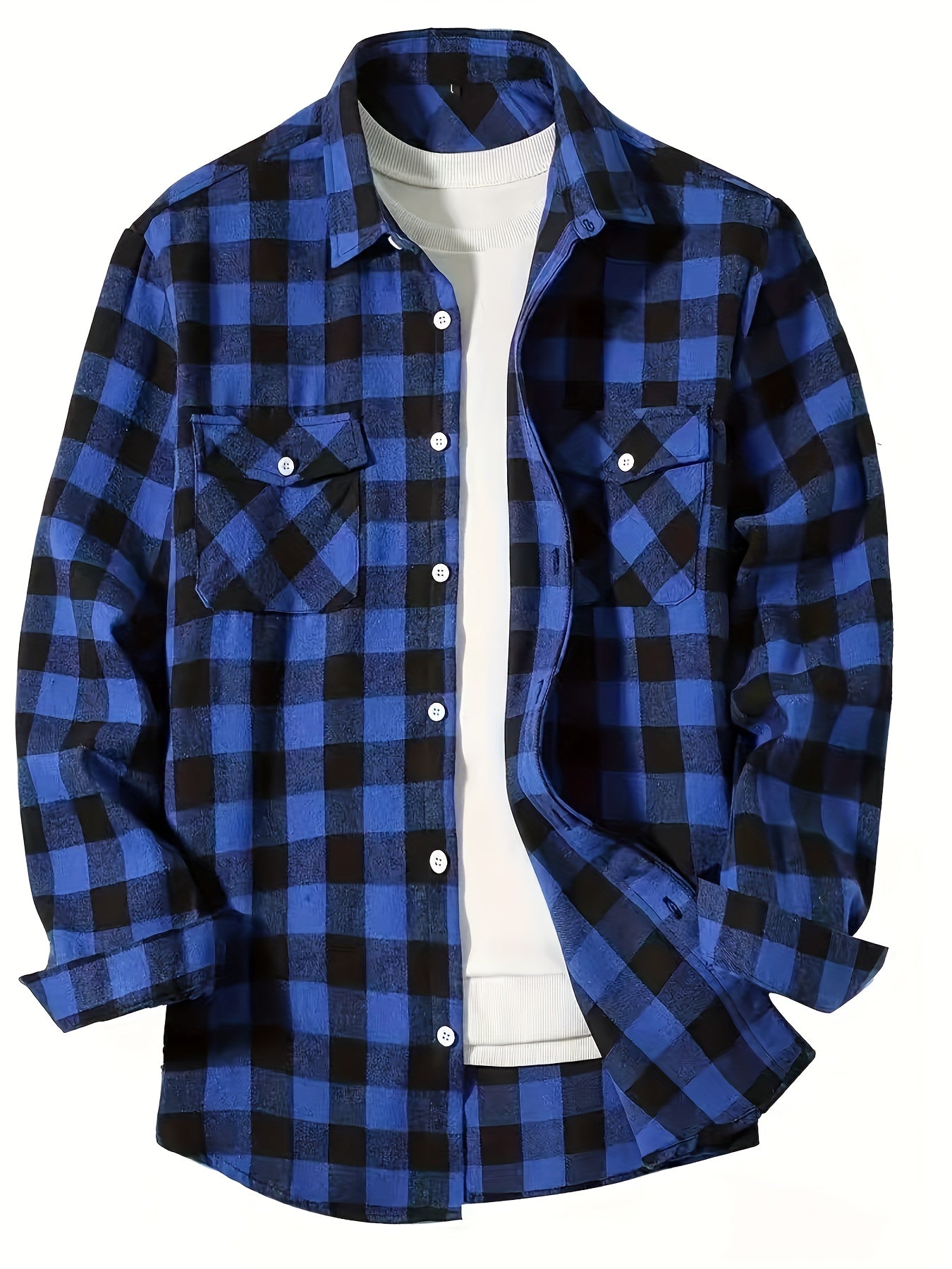 3pcs Men'S Plaid Long Sleeve Casual Shirts with Lapel Collar, Pocket Details, all