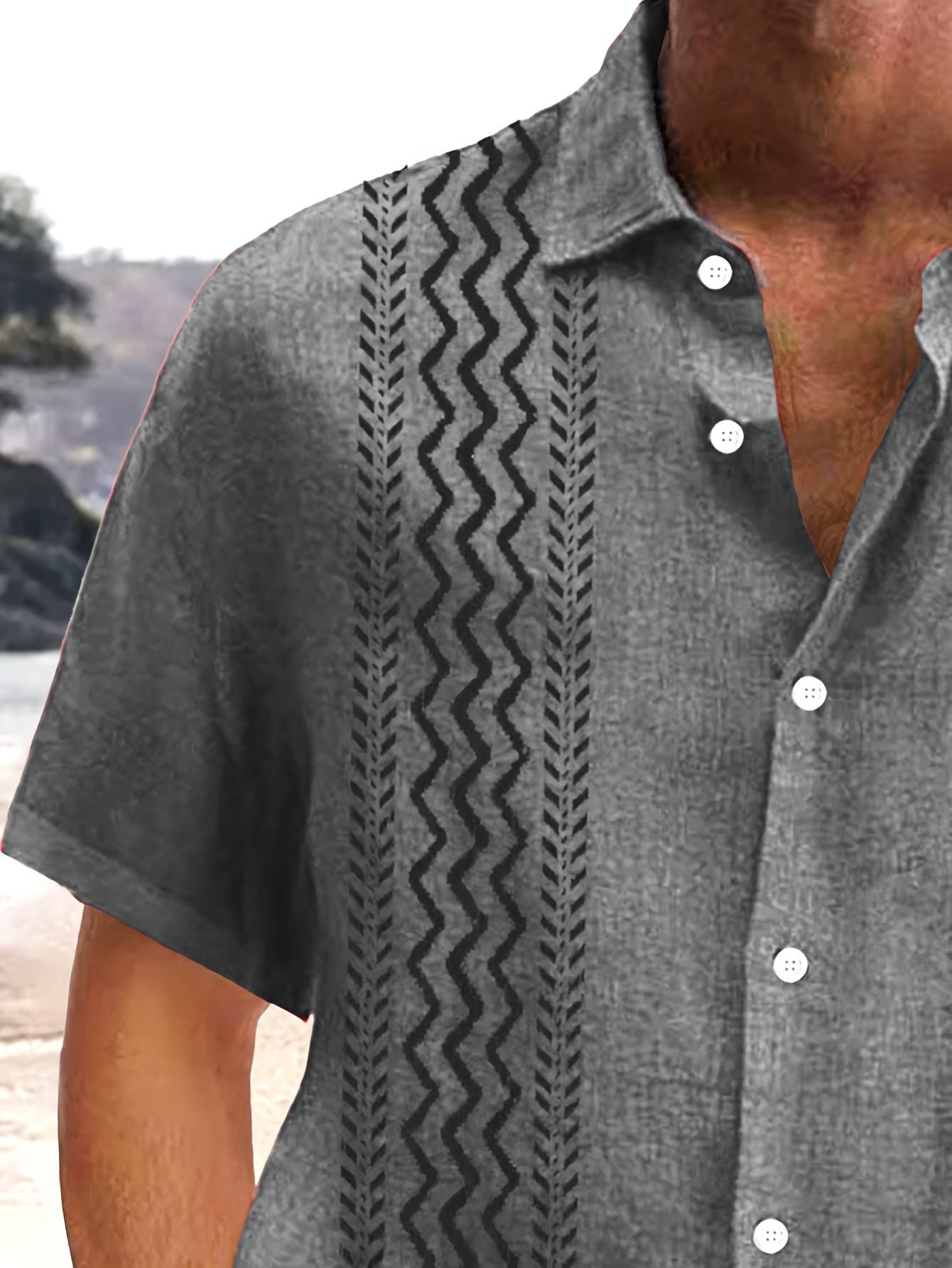 Men's Vintage Bohemian Geometric Print Short Sleeve Shirt with Button Pocket -