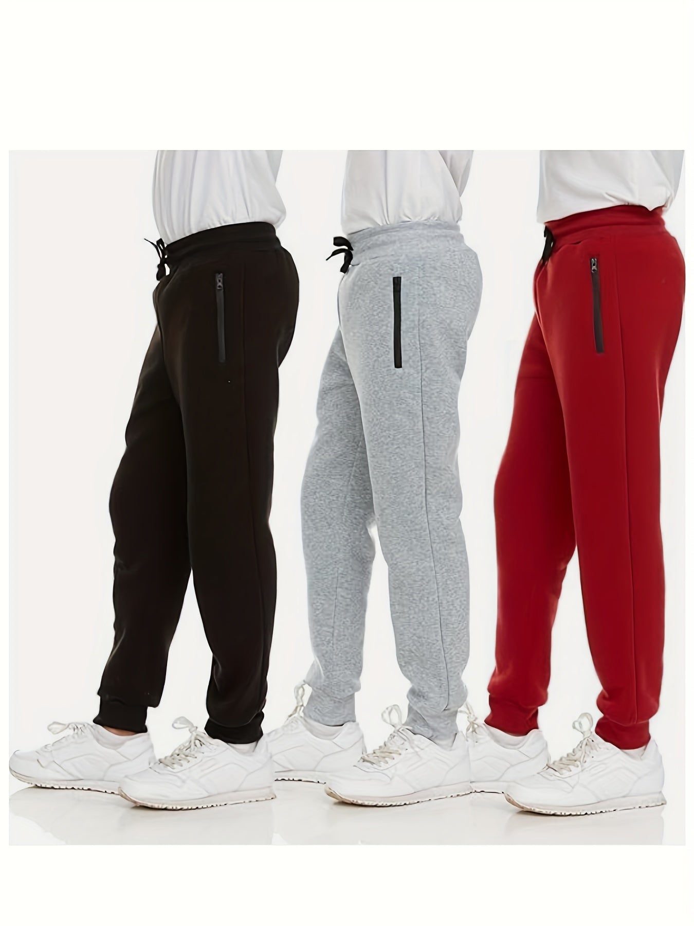 3-Pack Boys' Trousers With Zippered Pockets With Drawstrings,