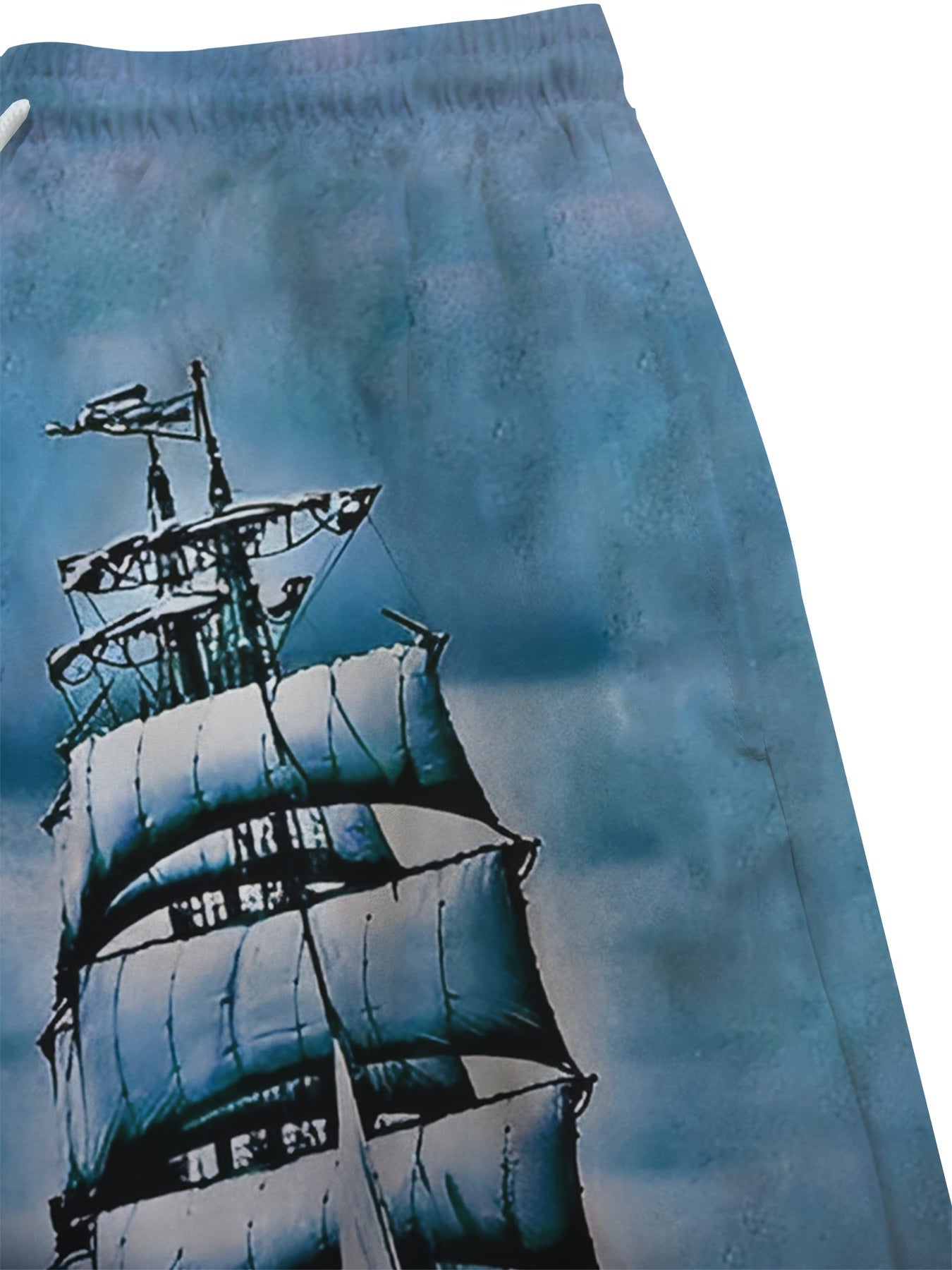 Men's Casual Beach Shorts with Vivid Digital Print of Sailing Ship -