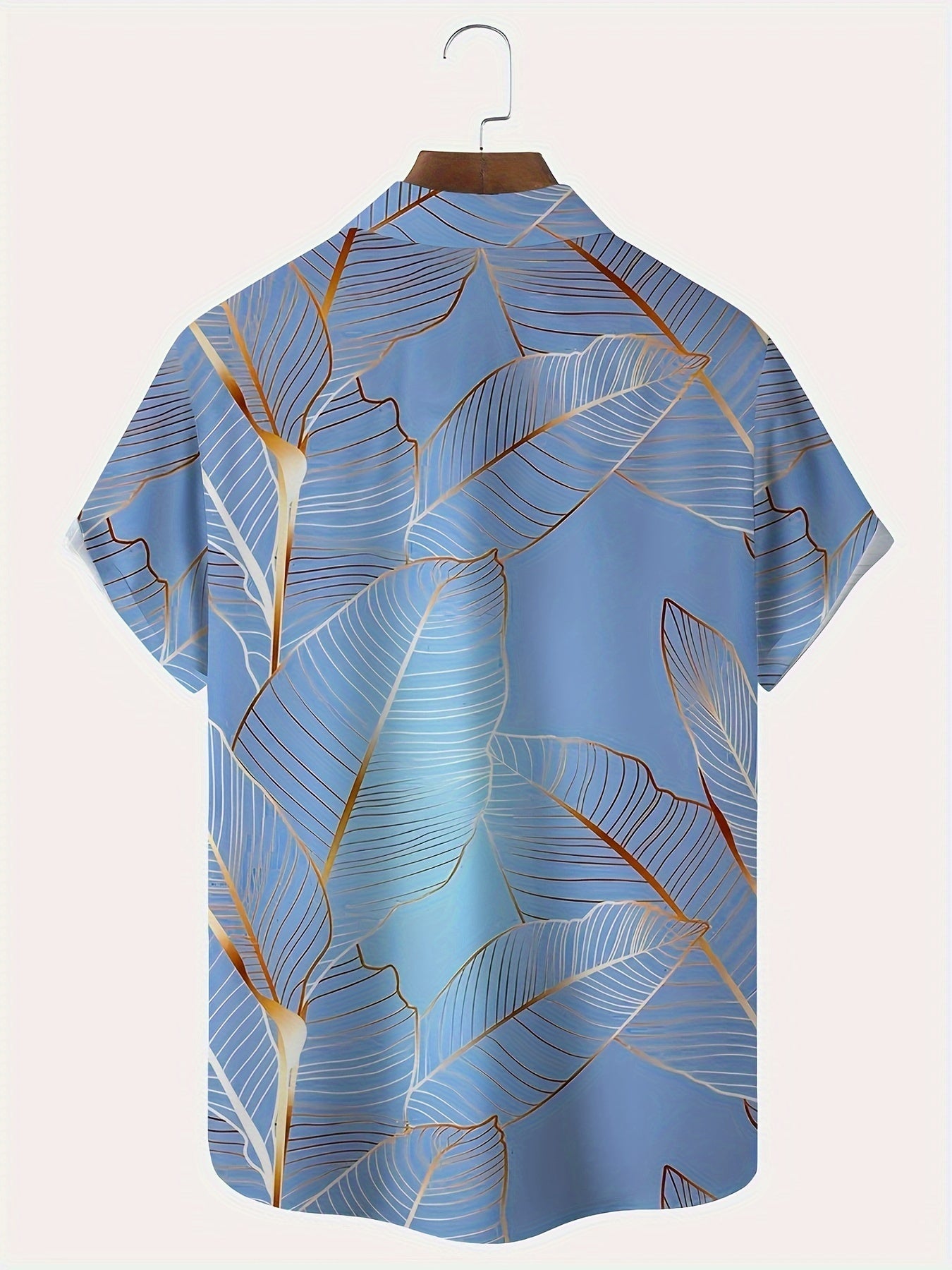 Plus Size Men's Leaf Graphic Print Shirt For Summer, Stylish Casual Short Sleeve Shirt For Males