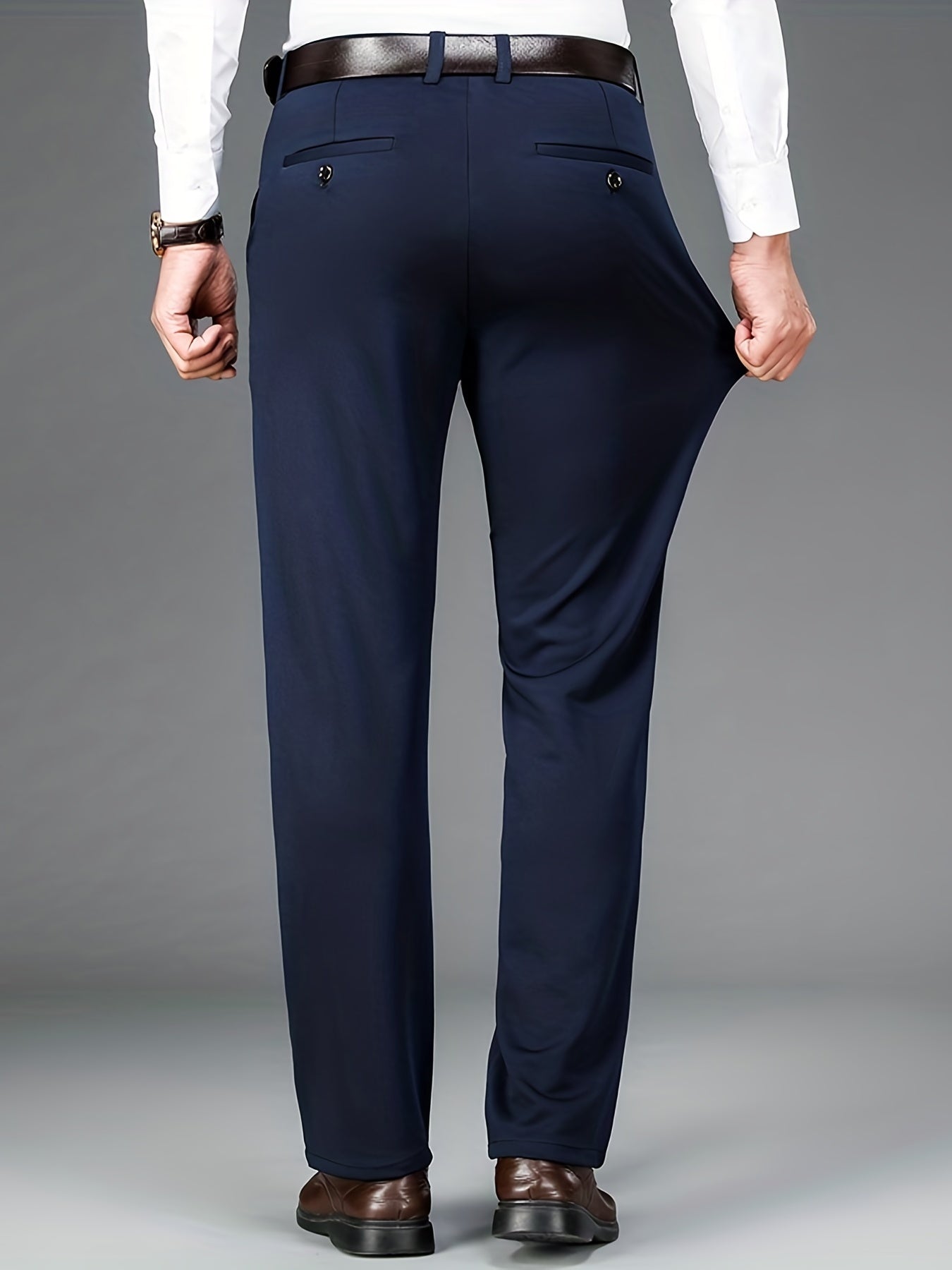 Classic Design Dress Pants, Men's Formal Solid Color Slightly Stretch Dress Pants For Spring Summer Business, Old Money Style