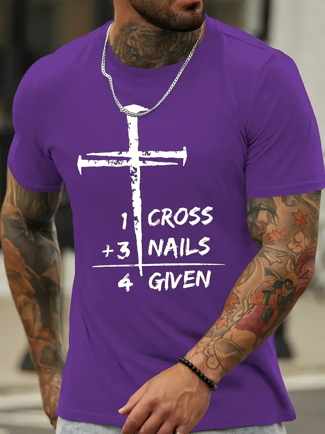 Men's Fashion Hot Selling Cross Nail Print T Shirt For Summer, Casual Short Sleeve Crew Neck Graphic