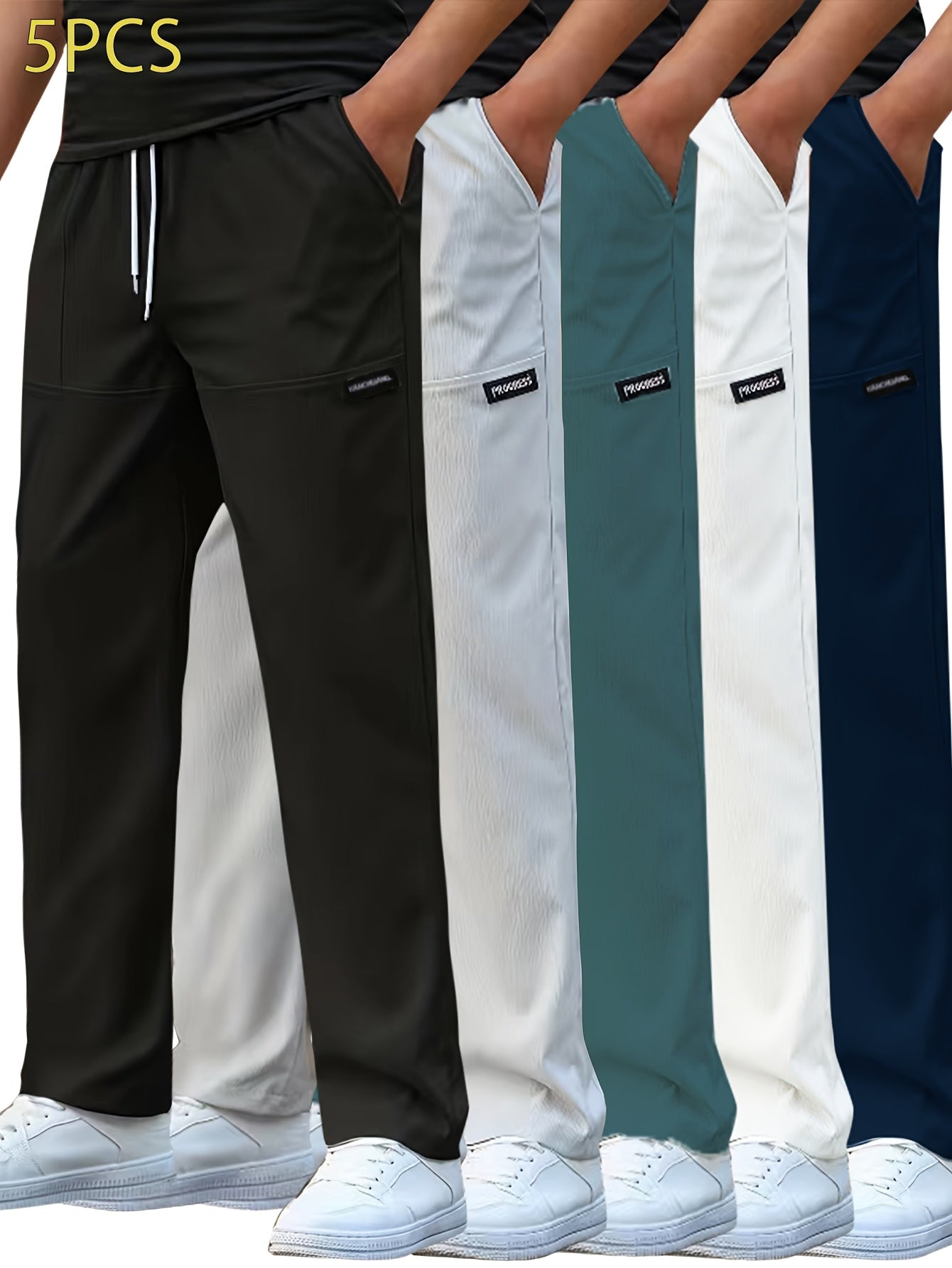 5pcs Men's Casual Straight Leg Pants, Solid Color, Regular Fit for Golf & Running, Spring/Summer Lightweight Work Trousers