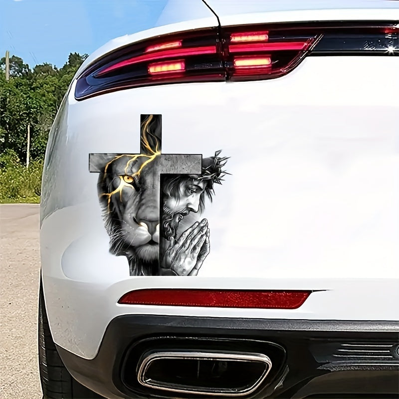 Lion Cross Decal Sticker for Laptop, Tumbler, Windows, Wall Art, Car