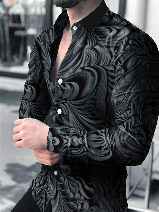 Men's Long Sleeve Button-Up Shirt, Unique Fashion Business Style,