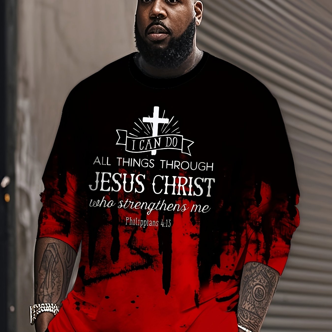 New 3D Printed Cross Print Long Sleeve T-Shirt, Round Neck and Long Sleeve