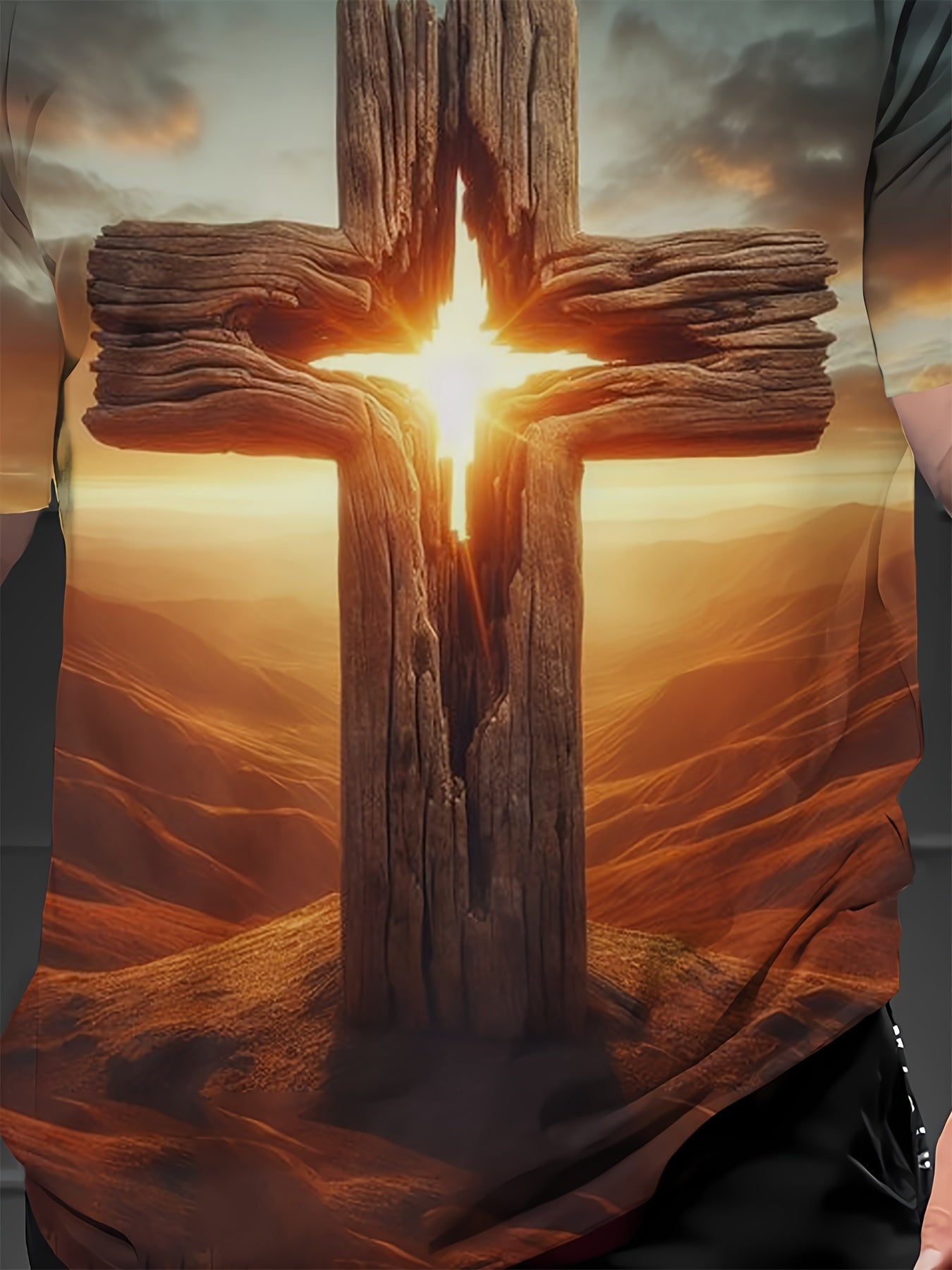Men's Casual Cross Print T-Shirt - Short Sleeve, Round Neck,