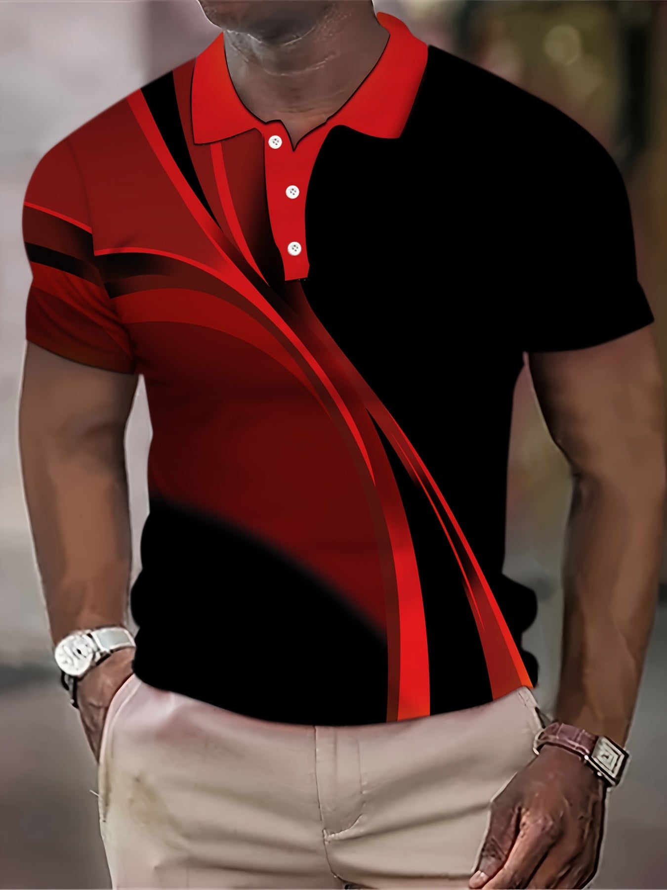 Plus Size Men's 3D Stripes Pattern Graphic Print Golf T-shirt