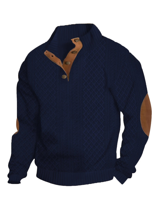 Men'S Casual Knit Sweatshirt with Geometric Pattern, Polyeste