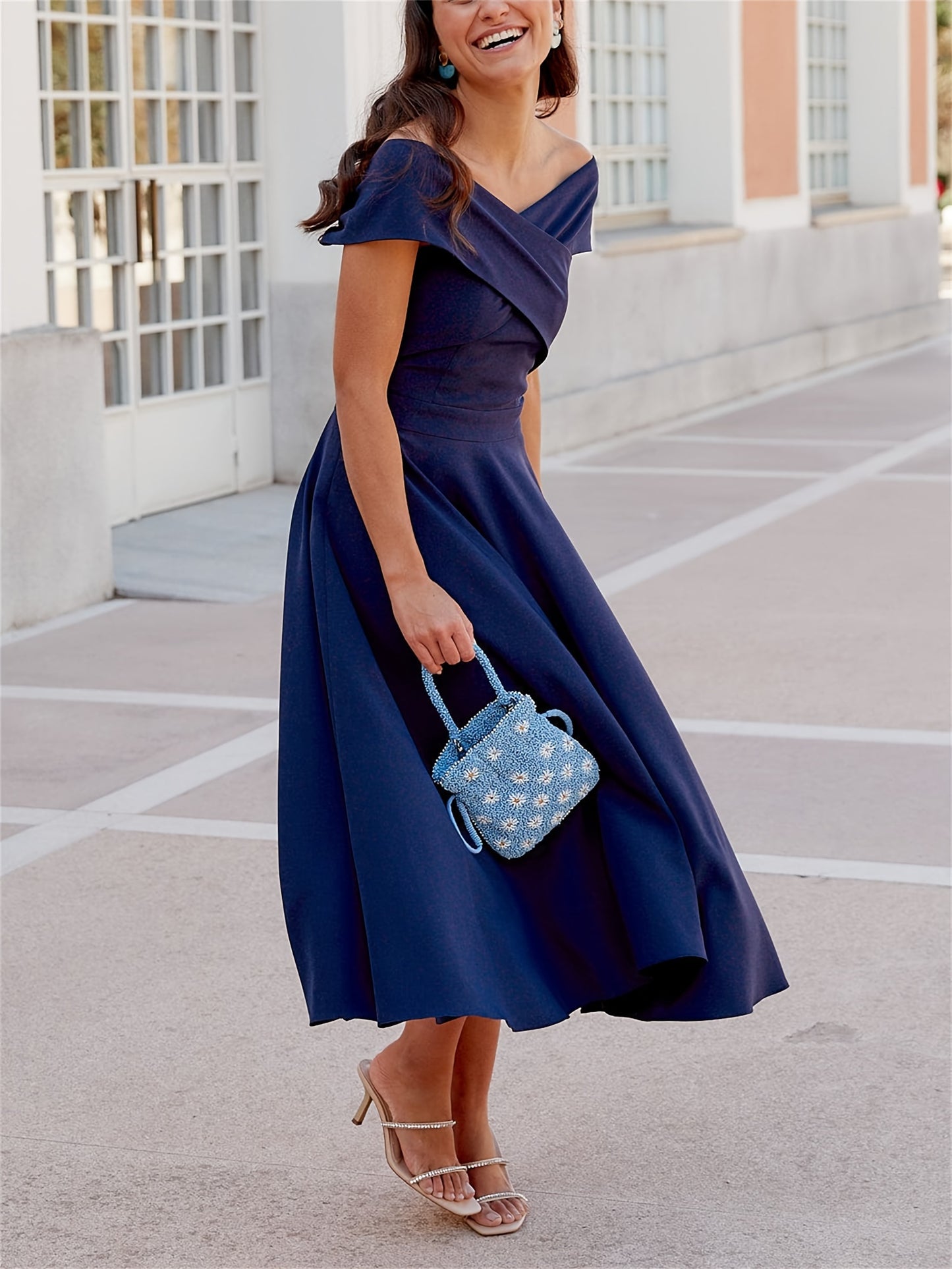 Off The Shoulder Wedding Guest Midi Dress, Party Dress,