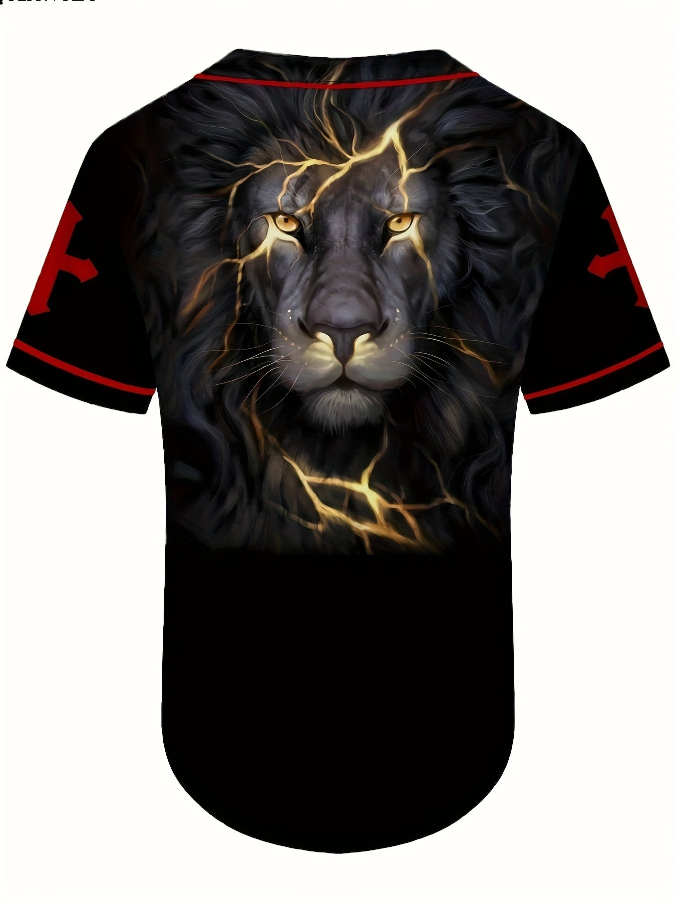 Men's Lion & Letter Print Baseball Jersey Shirt for Party/match/outdoor