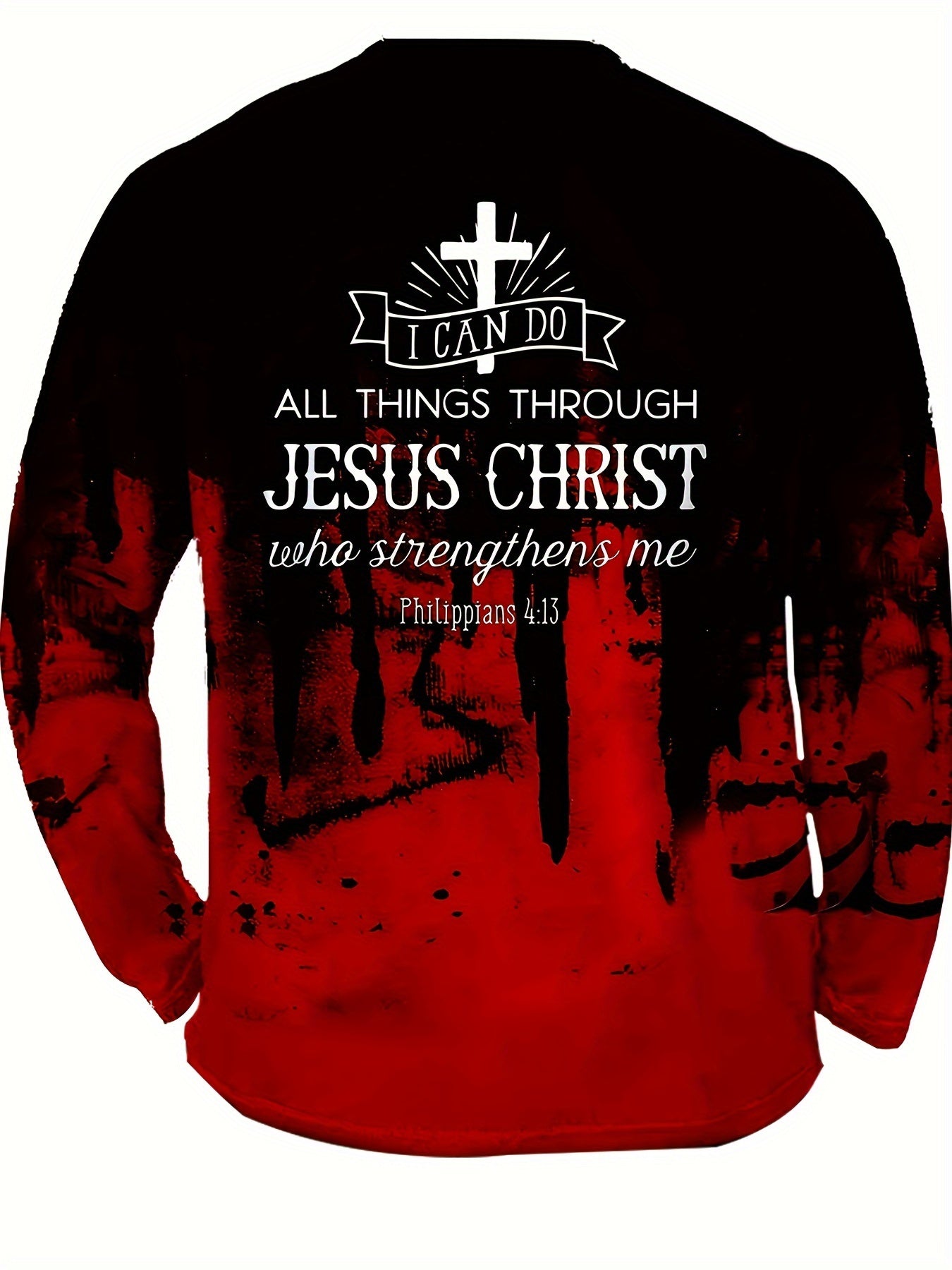 New 3D Printed Cross Print Long Sleeve T-Shirt, Round Neck and Long Sleeve
