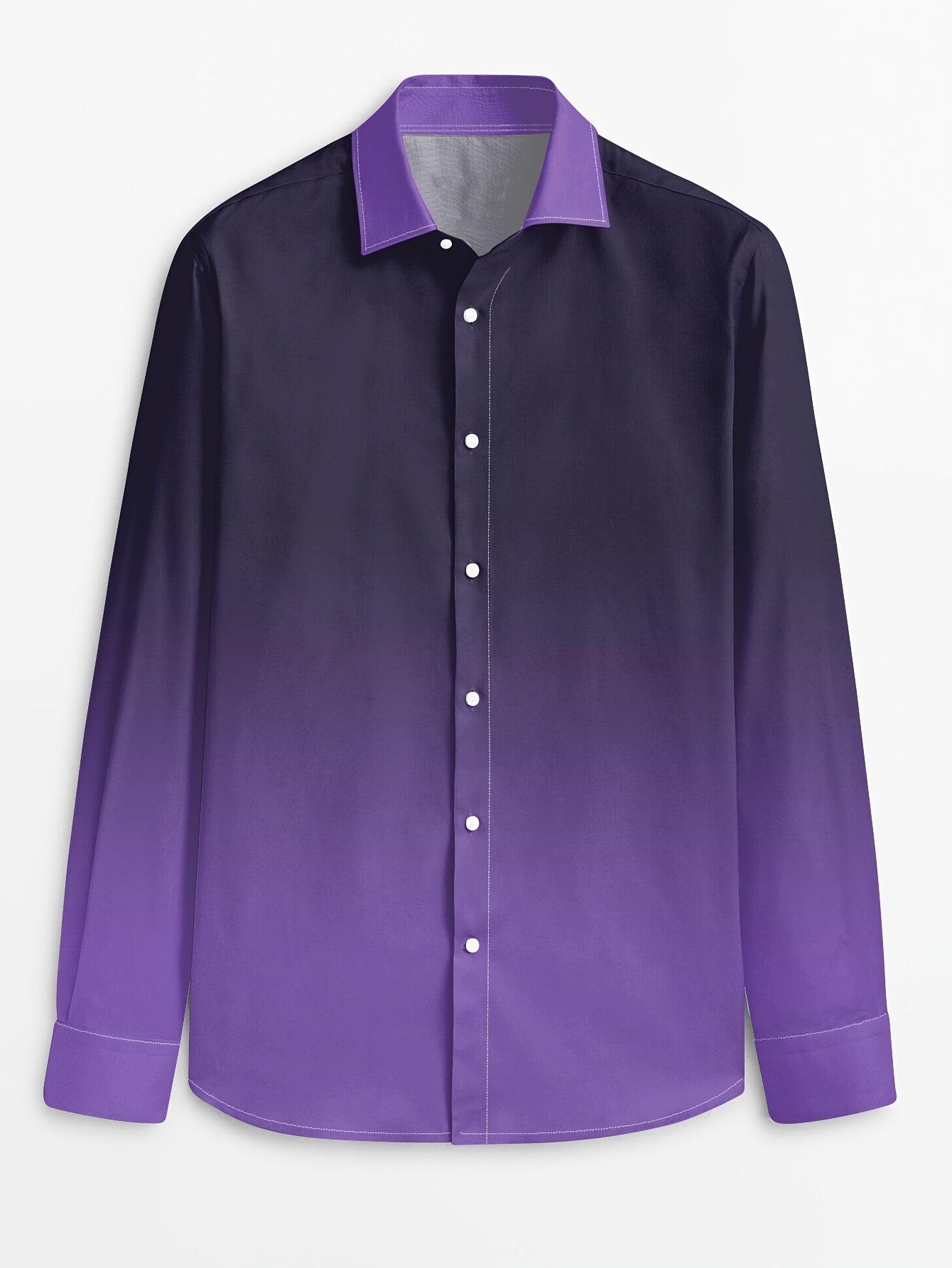 Men's Stylish Gradient Print Dress Shirt - Breathable Polyester,