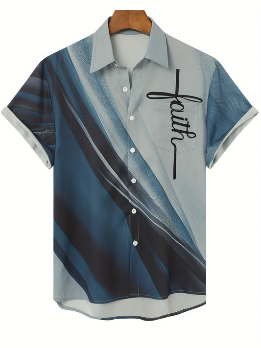 Men'S Casual Short Sleeve Shirt with Lapel Collar, Summer