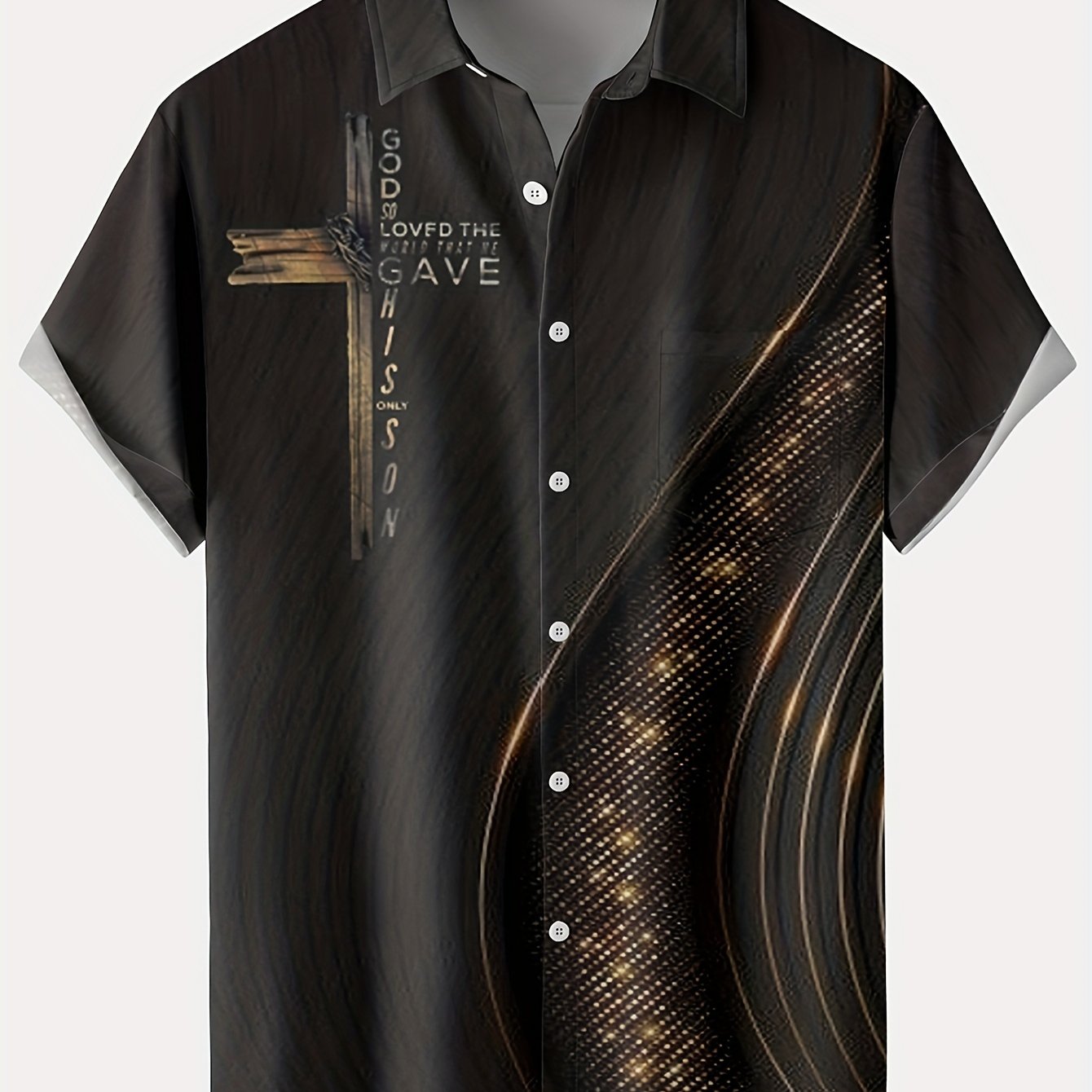 Men'S Casual Hawaiian Shirt with Artistic Print, Short Sleeve, L