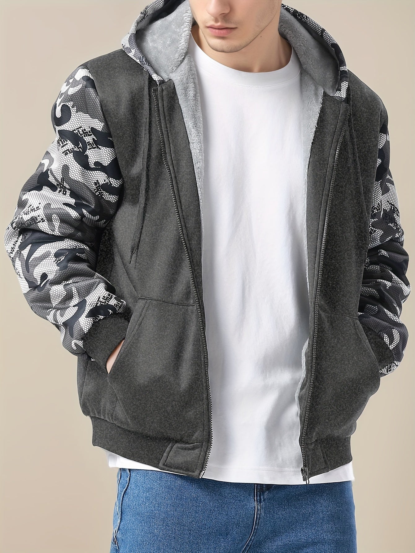 Fleece Full Zip Up Hooded Winter Jacket