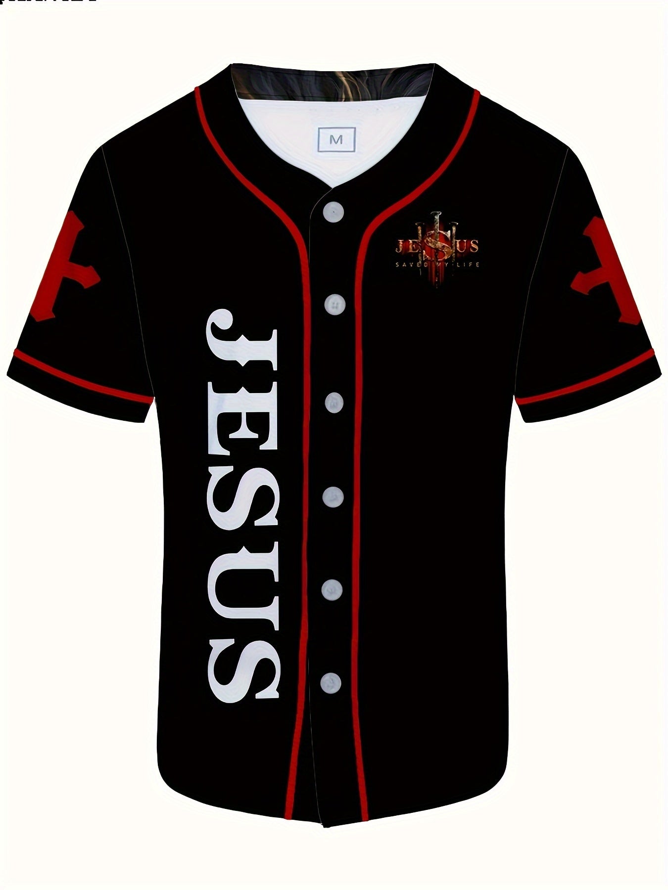 Men's Lion & Letter Print Baseball Jersey Shirt for Party/match/outdoor