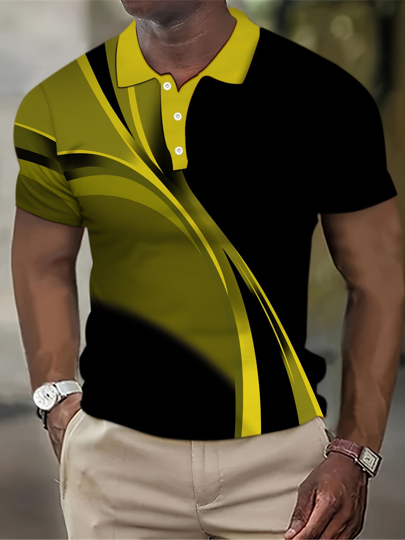 Plus Size Men's 3D Stripes Pattern Graphic Print Golf T-shirt