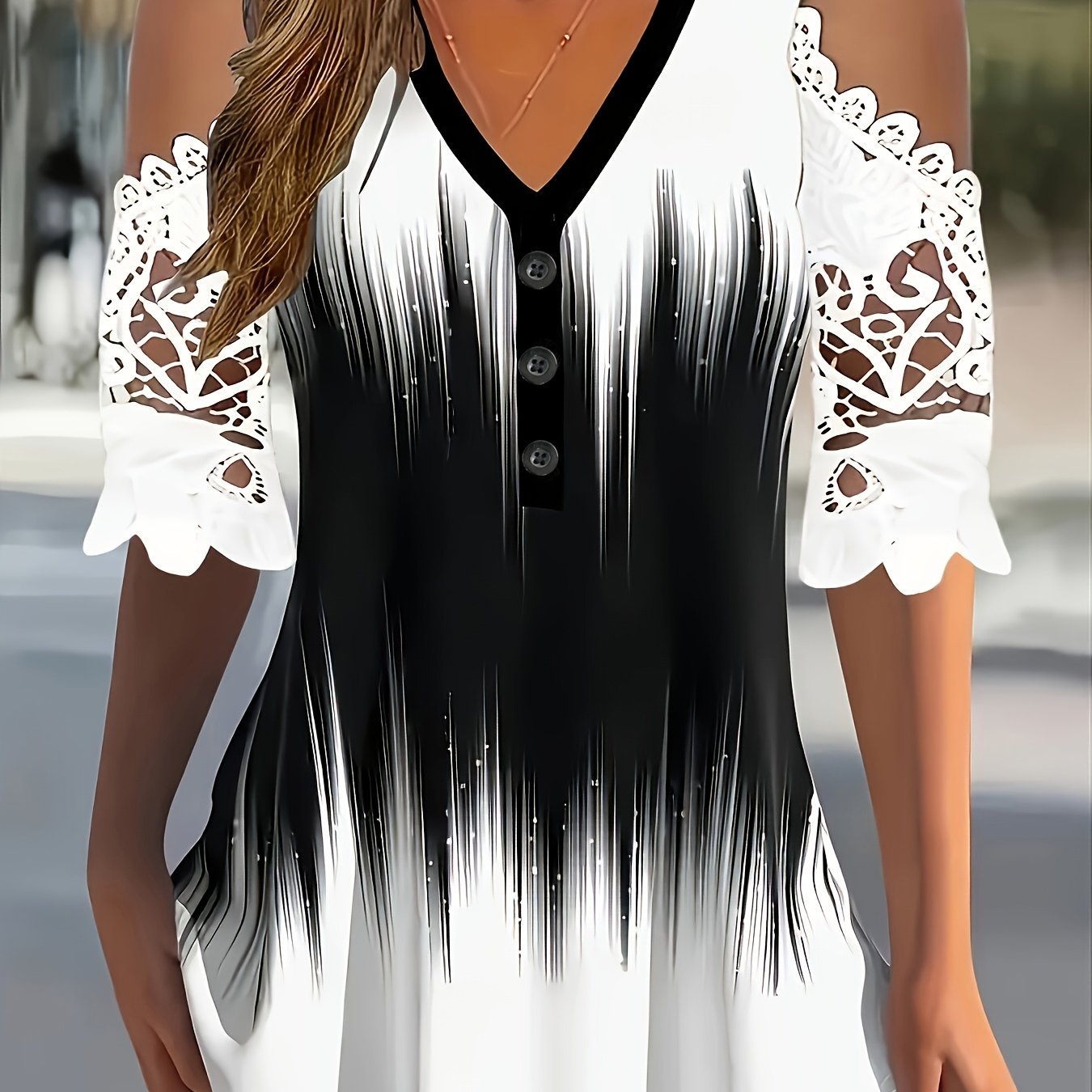 Women'S Plus Size Black and Purple Geometric