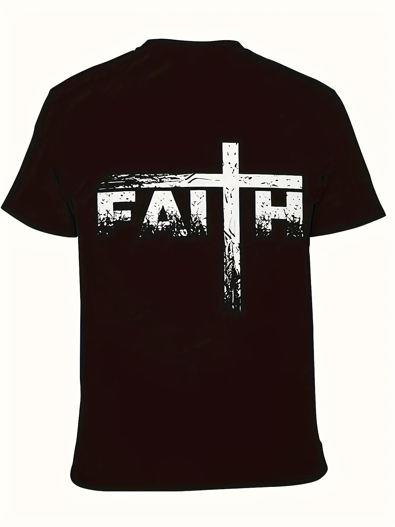Men'S Casual Crew Neck T-Shirt with Digital Print "FAITH" Cross Design,