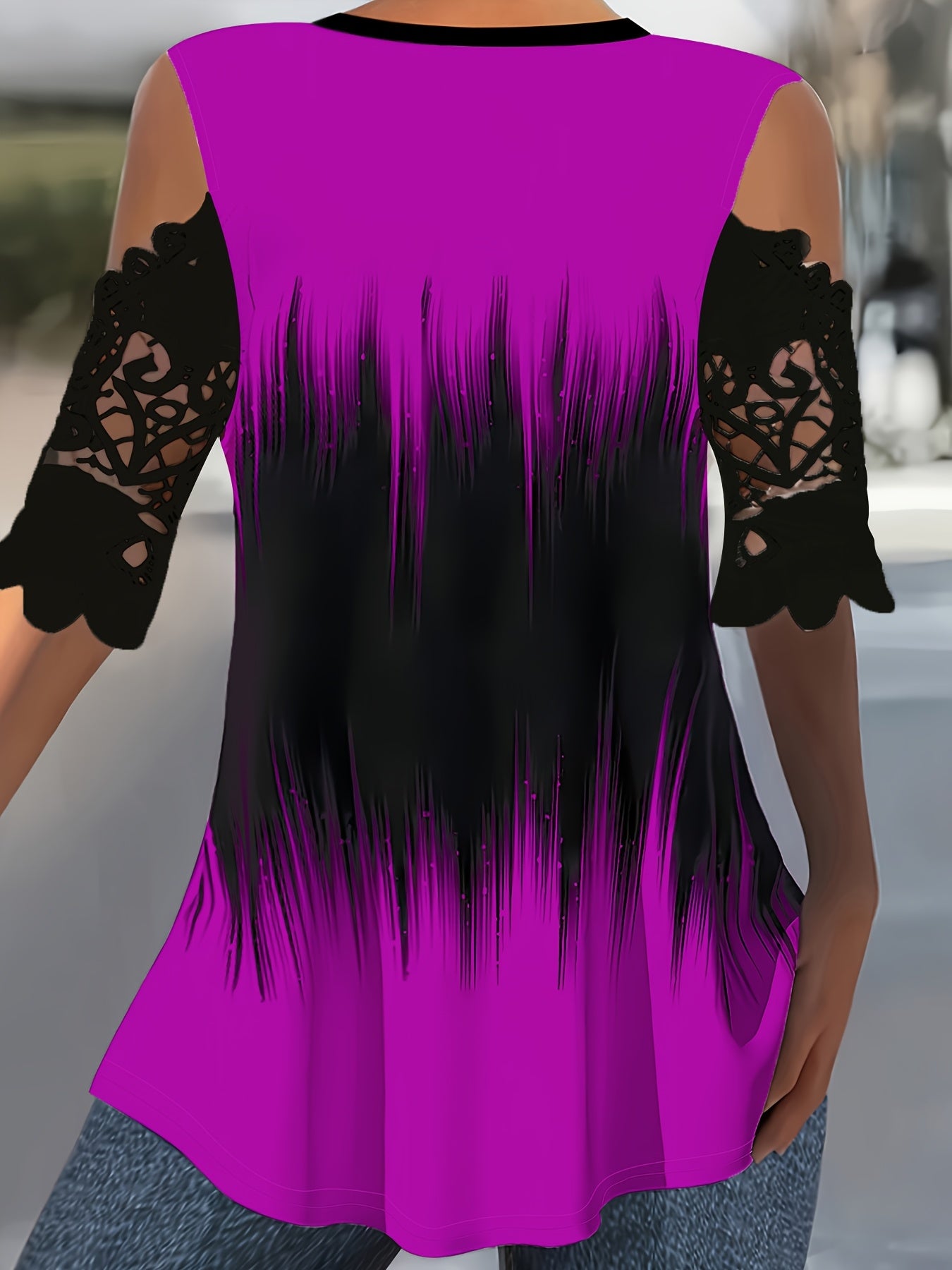 Women'S Plus Size Black and Purple Geometric