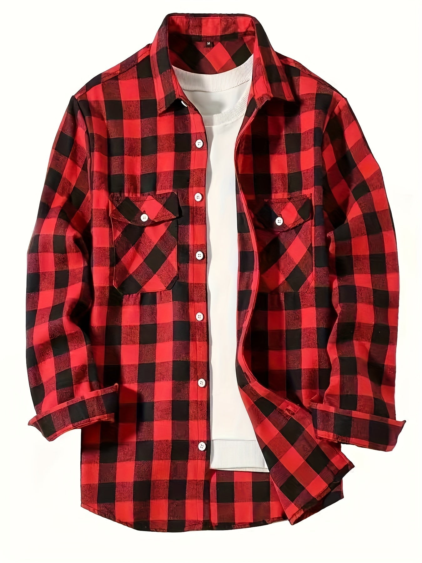 3pcs Men'S Plaid Long Sleeve Casual Shirts with Lapel Collar, Pocket Details, all