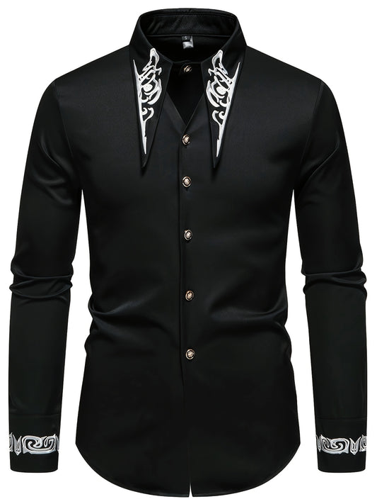 Men'S Casual Fashion Embroidered Shirt, African Style Color