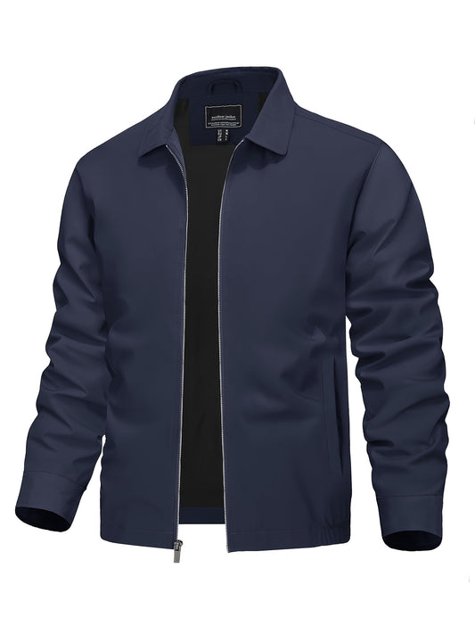 Men's Lightweight Business Casual Jacket - Full Zip Windbreaker with Collar