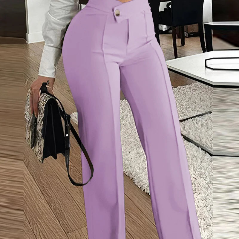 Fashion Slim Straight-leg Pants With Buckle Elegant