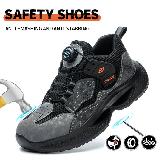 Safety Boots Men Button Work Shock Absorption Sneakers Steel Toe