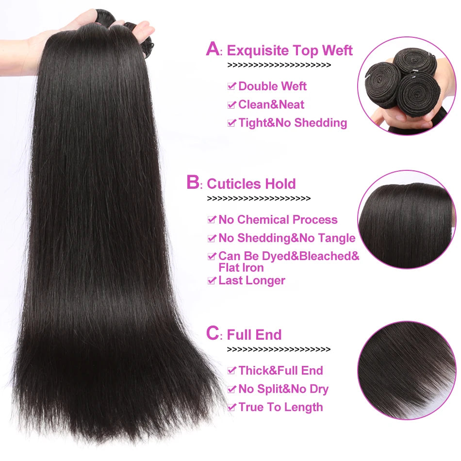 30 40 Inch Bone Straight Human Hair Weave Bundle