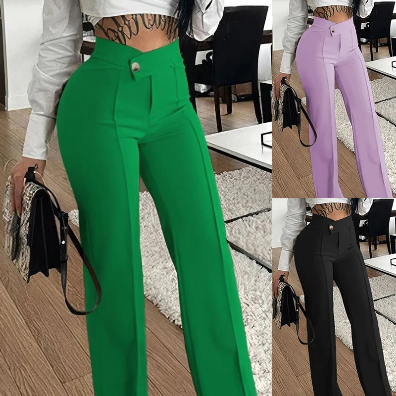 Fashion Slim Straight-leg Pants With Buckle Elegant