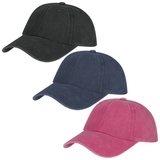 3PCS/Pack Washed Plain Baseball Cap,Retro Adjustable