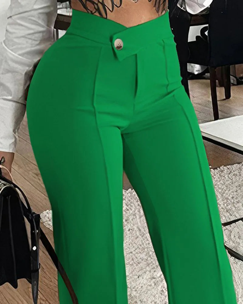 Fashion Slim Straight-leg Pants With Buckle Elegant